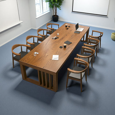 Solid wood brown conference table by Winston Porter