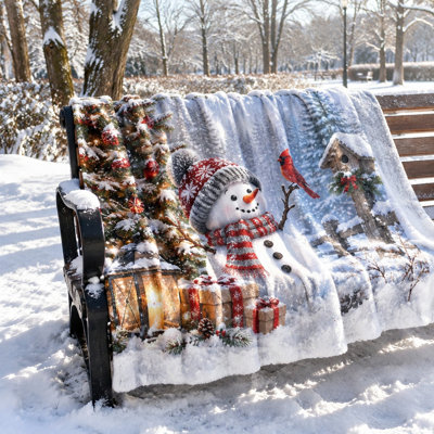 Cozy Snowman Christmas Fleece Throw Blanket, Festive Winter Scene Design Plush Blanket for Sofa, Couch, Bedroom, Living Room Home Decor