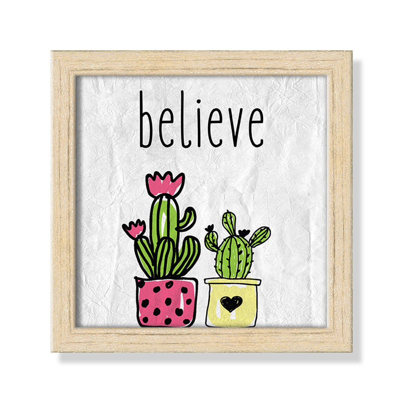 Cactus B, art encadré, 8" H x 8" W x 1.18" D, Cadre boîte beige