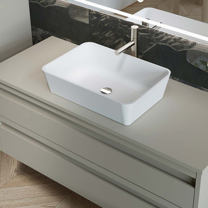 Lotus 16" x 11" Ceramic Rectangle Vessel Sink, Matte White, Matte White