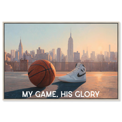  No Fear Just Faith Sneaker and Basketball Christian Religious Wall Art Framed Canvas, Silver Frame, 36 x 24