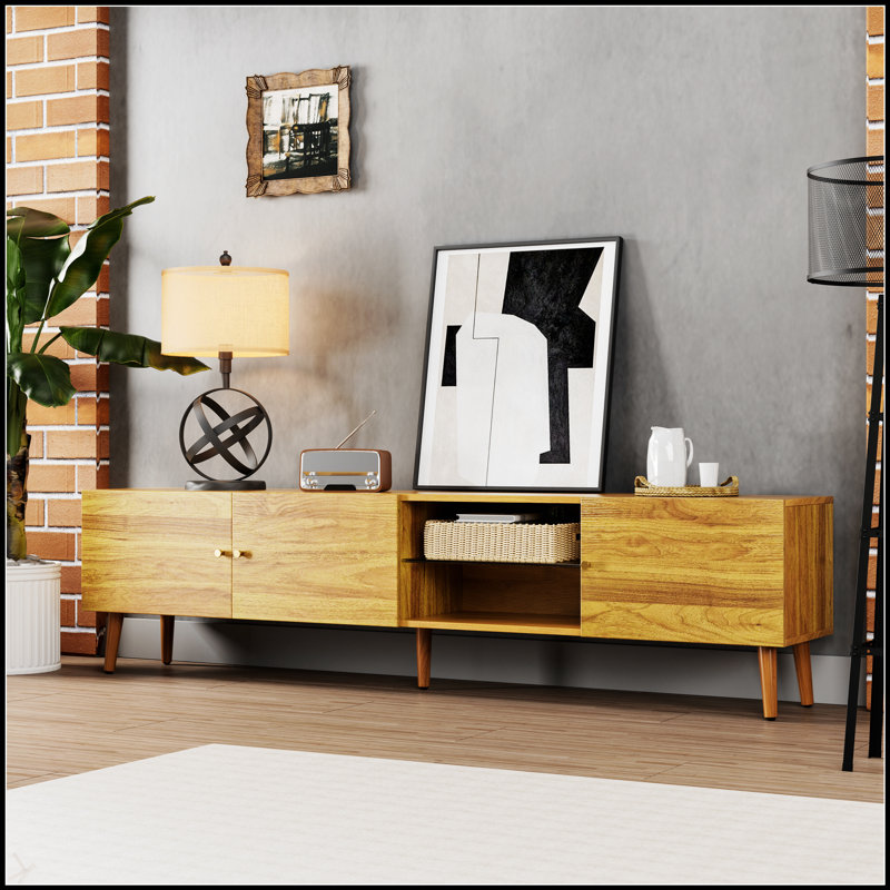 Meuble télé 70 pouces moderne Mid-Century avec rangement spacieux, parfait pour rehausser l'esthétique et la fonctionnalité de n'importe quelle pièce