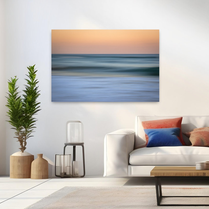 Abstrait océan coucher de soleil abstrait poisson, art mural côtier, H 48 po x l 32 po