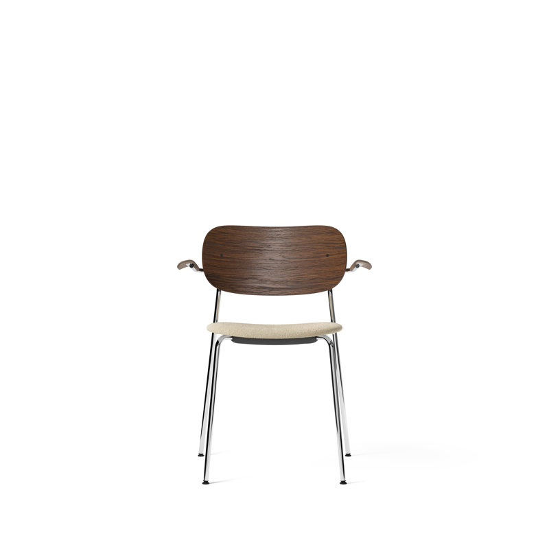 Co Upholstered Arm Chair, Bouclé 02 Acrylic, Dark Stained Oak, Chrome