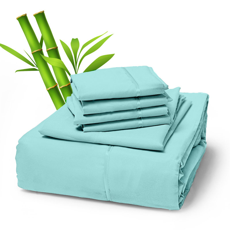 Premium Rayon From Bamboo Blend Sheet Set With Deep Pockets, Cooling and Breathable, Aqua, Queen Sheet Set with 4 Pillowcases