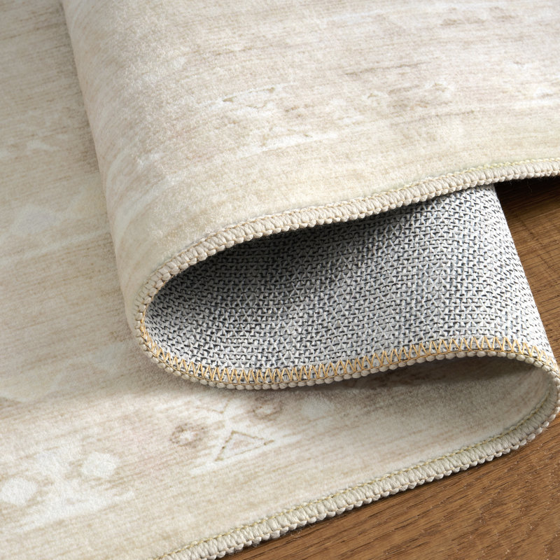 Tapis antidérapant à motif géométrique délavé Modern, Beige / Ivory, Rectangle 8' x 10'