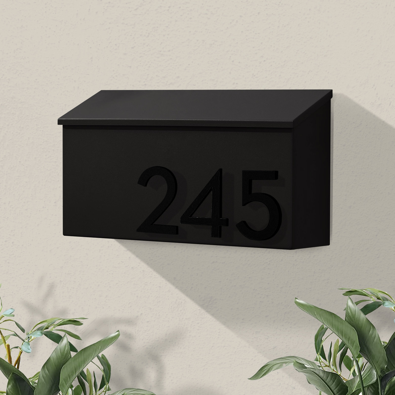 Steel Wall-Mounted Mailbox, Black, Black, Yes