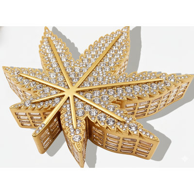 Pot Leaf Bling Sculpture - Gold