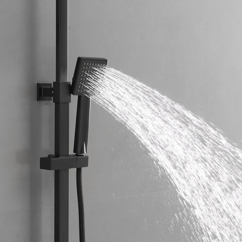 Single Handle 2-Spray Wall Bar Shower Kit Rectangular Rain Shower Head With Handheld Sprayer Slide Bar In Matte Black