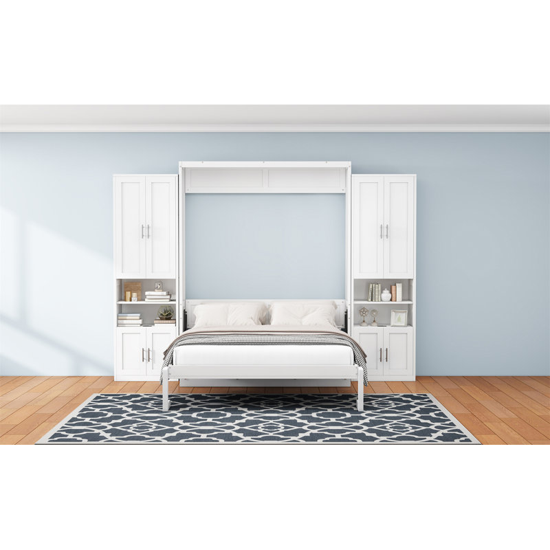 Lit escamotable avec 2 tablettes de rangement latérales, Grand lit