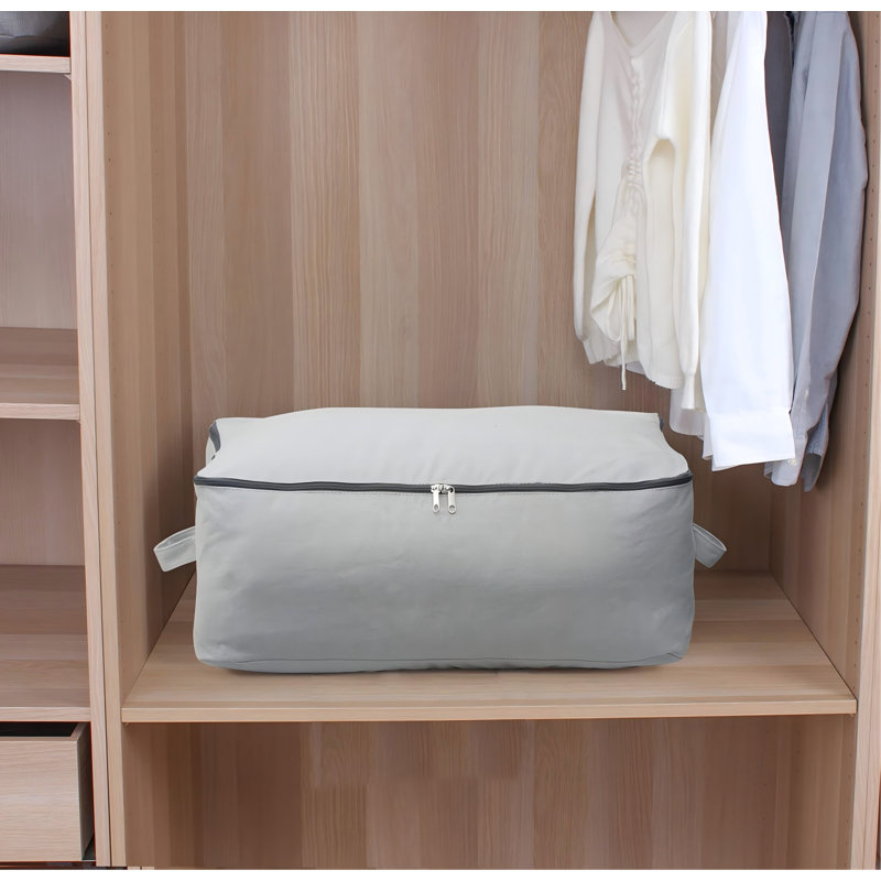 Durable Cotton Canvas, Soft Space Save Storage Bag Wardrobe Organizer With Handle Zipper For Beddings, Comforters, Pillows, Blankets, Clothes(Light Gray)