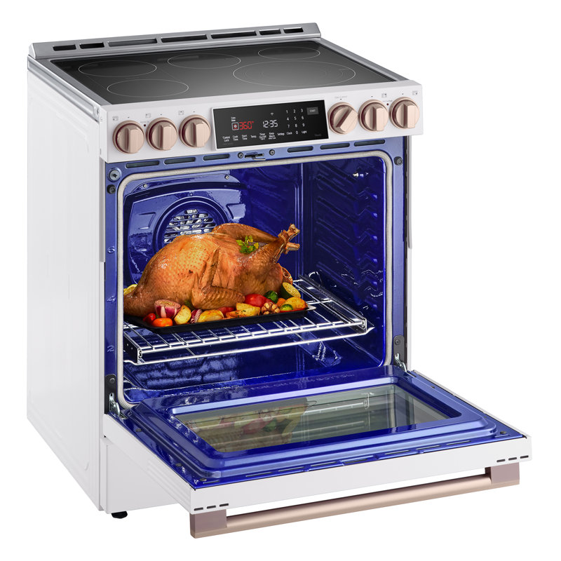 30" 6.3 cu. ft. Smart Slide-in Electric Range with Convection Oven, Essence White