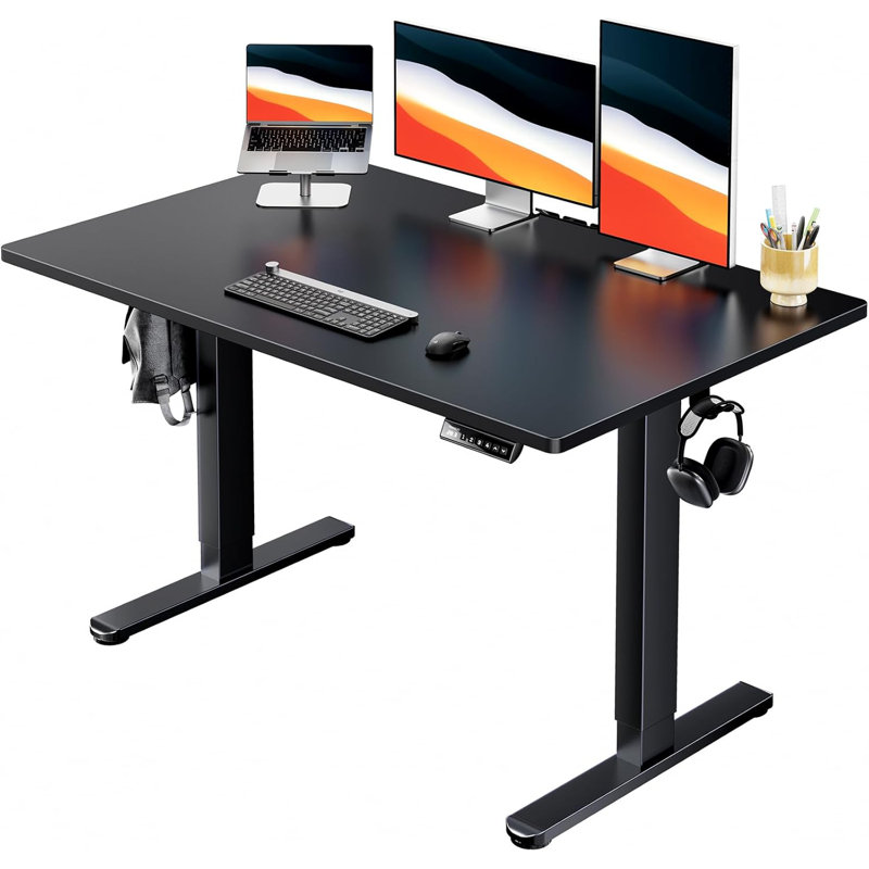 Bureau électrique debout, bureau d'ordinateur à hauteur réglable, H 46,5 po x l 47,3 po x P 29,5 po, Noir