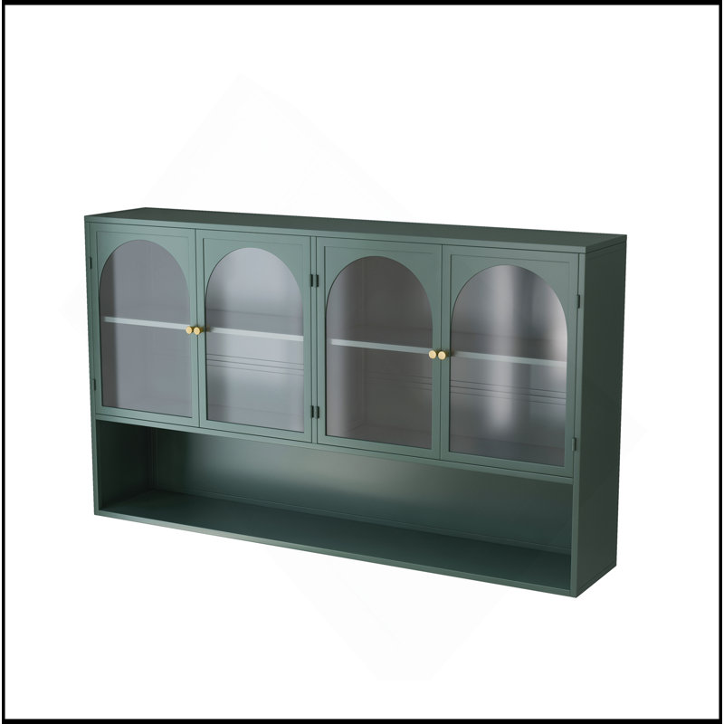 Armoire murale en verre 47,25 po à quatre portes, murale, convenant à la cuisine, au salon et à la salle de bain (vert foncé)