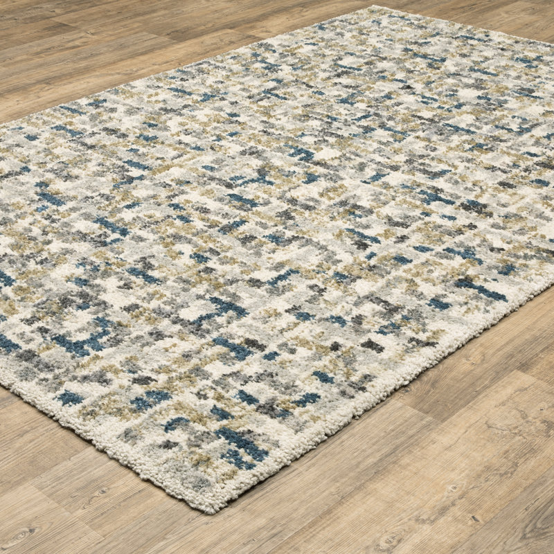 Tapis ivoire / bleu à poils longs Aveline, Rectangle 7'10" x 10'10"