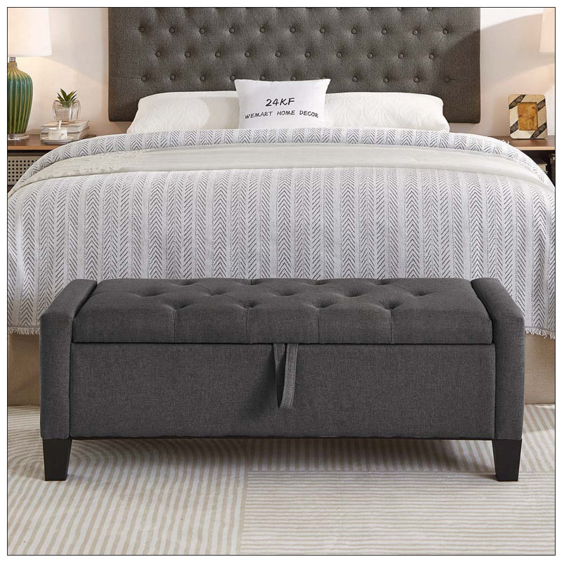 Repose-pieds avec rangement, banc de repose-pieds avec charnière de sécurité, poids de 350 lb, Gris foncé - lin