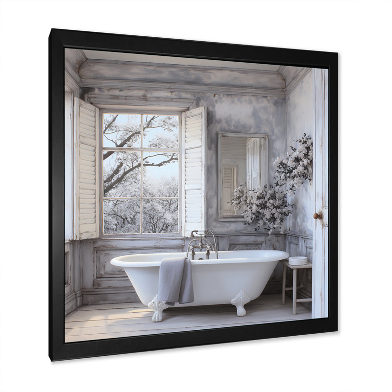 Farmhouse Bathroom Charm II - impressions sur toile blanchisserie, Cadre photo unique, H 16 po x l 16 po, Noir