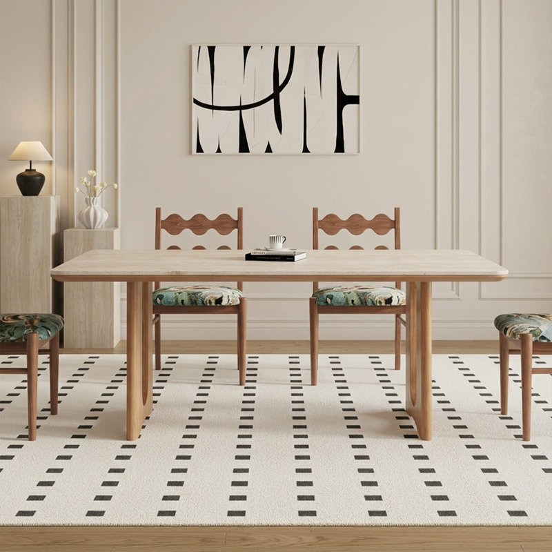 Table de salle à manger moderne en bois massif de 180 cm (70,86 po) avec plateau rectangulaire arrondi, pouvant accueillir de 6 à 8 personnes.