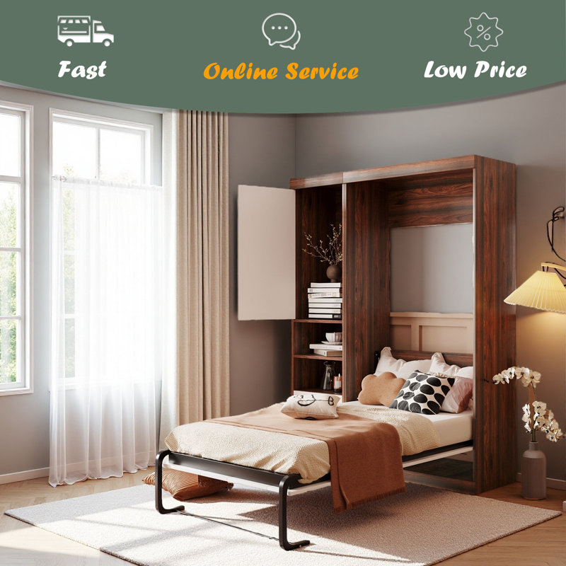 Murphy Bed Wall Bed With Cabinet, Twin