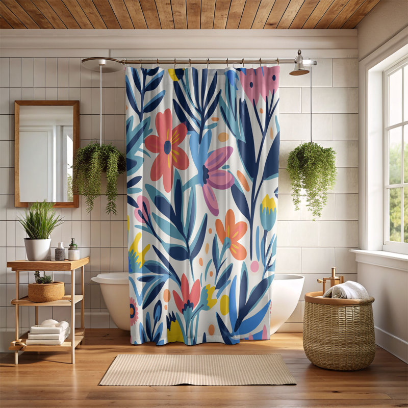 Rideau de douche standard 1 pièce Abstract Floral Blooms, H 74 po x l 71 po