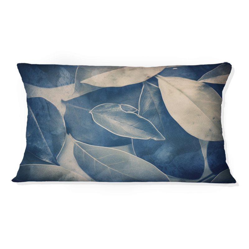 Coussin décoratif rétro «Botanical Autumn Leaves Faded Blue I»