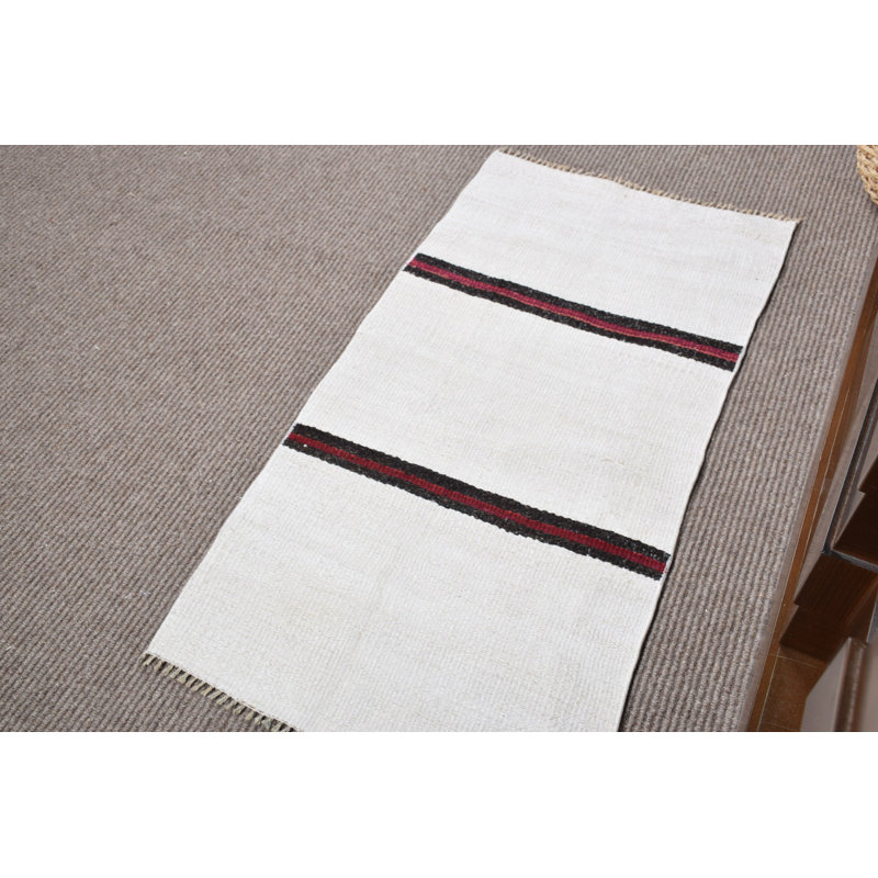 Vintage Handwoven Turkish Rug with Bohemian Decor Stripe Design for Unique Entryway