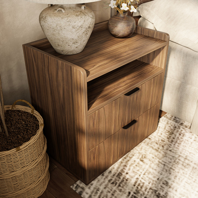 Mid Century Modern Wood 2 Drawer Nightstand With Storage (Set Of 2),  Set of 2