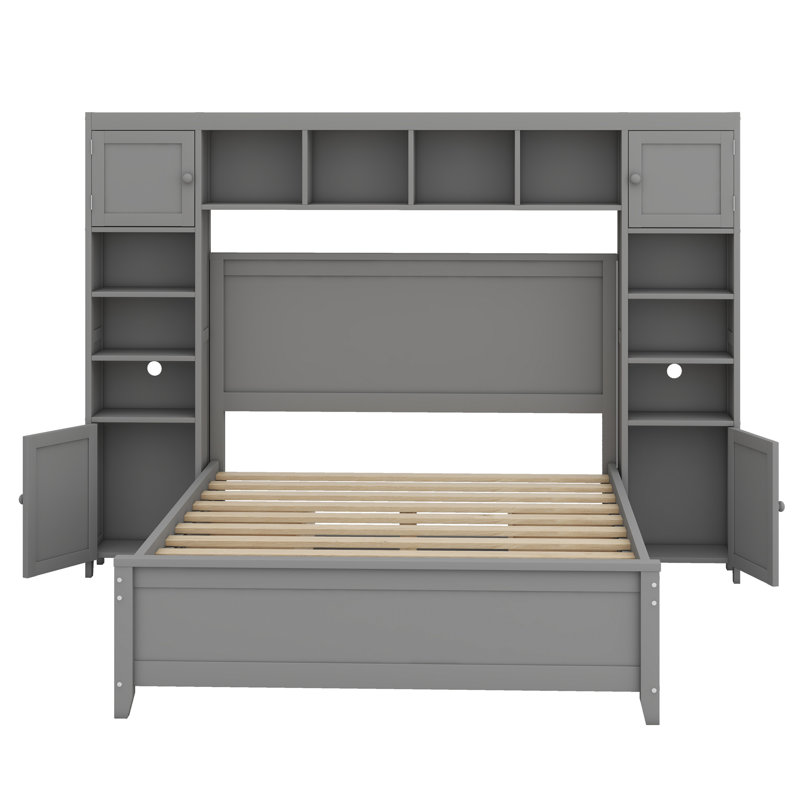 Lit avec armoire et tablette tout-en-un, Gris