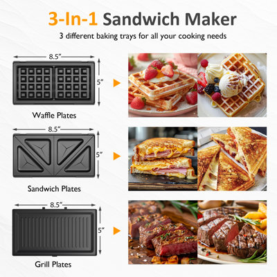 800W 3 In 1 Sandwich Maker