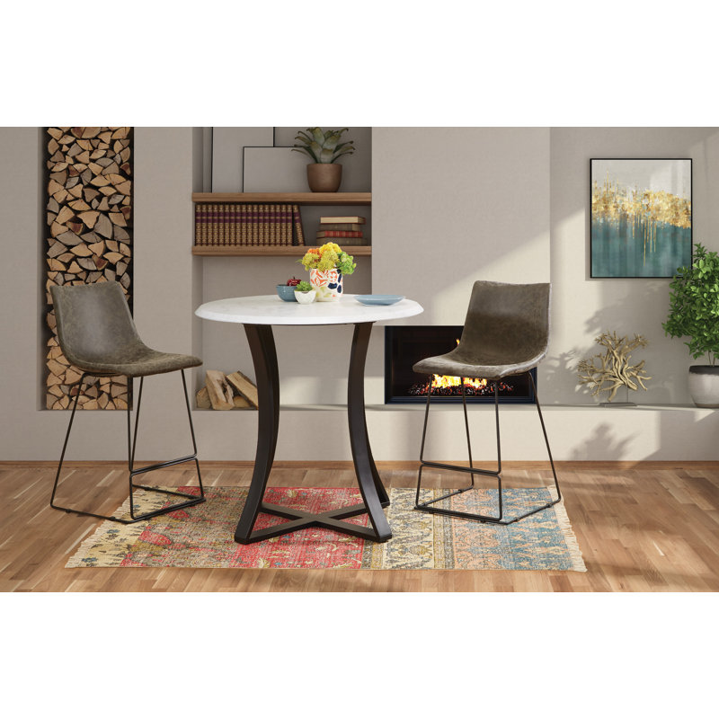 Harisah 2 - Person Pedestal Dining Set, White Faux Marble