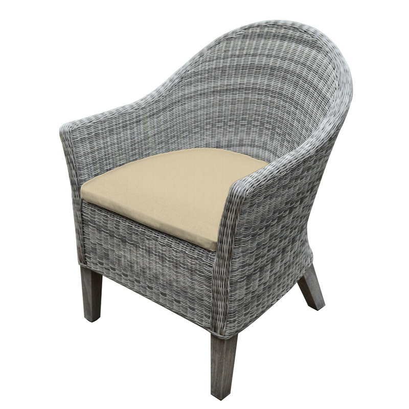 Vienna Wicker Outdoor Dining Armchair, Gray, Spectrum Sand Sunbrella® Plainweave