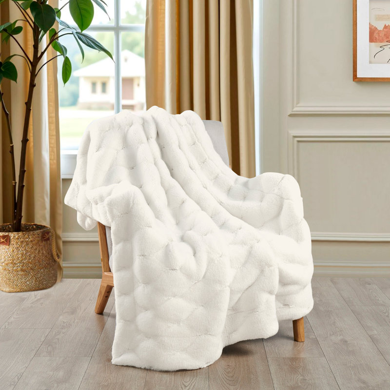 Rabbit Faux Fur Throw Blanket, Marshmallow