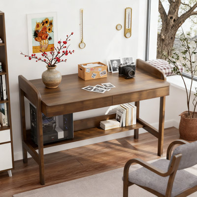 Manual Adjustable Height Solid Wood Standing Computer Desk With Drawers & Cable Hole by Lark Manor