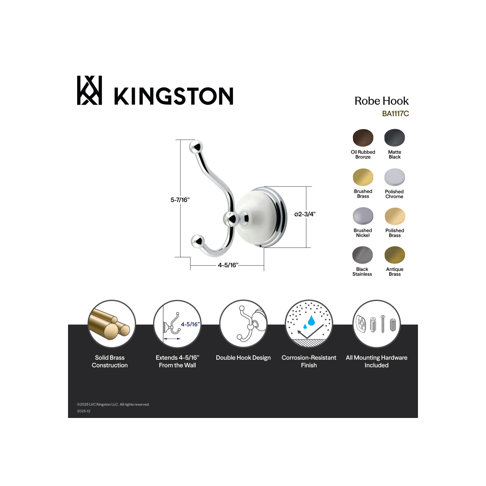 Kingston Brass Victorian Robe Hook, Oil Rubbed Bronze