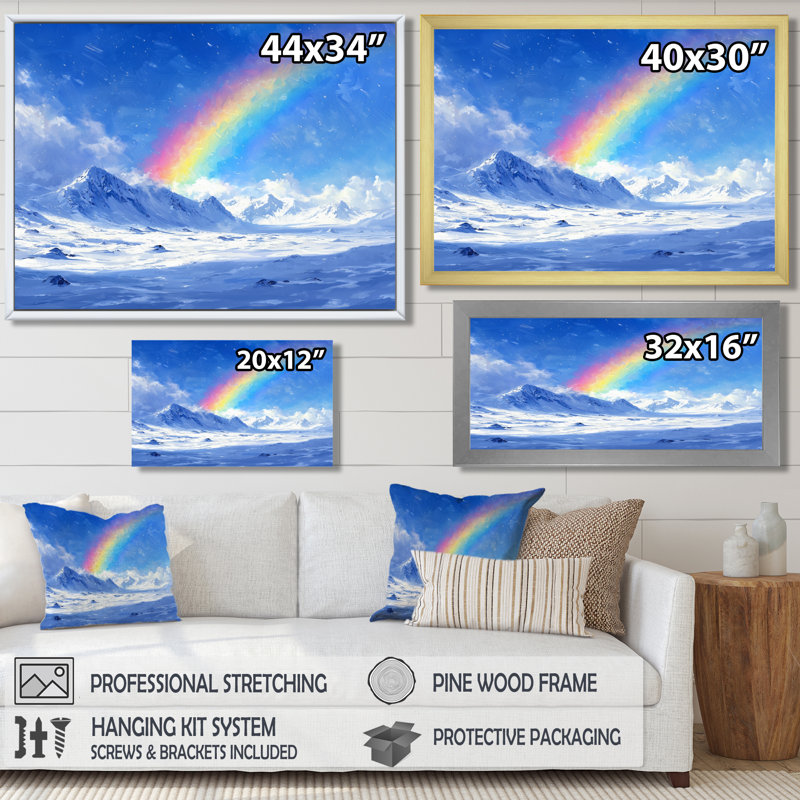 Arc-en-ciel dans l'Arctique I - art mural toile arc-en-ciel, H 34 po x l 44 po, Cadre crème crème