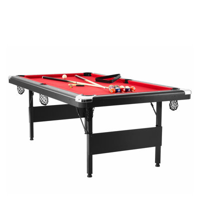 7 ft Foldable Pool Table with Red Cloth - Portable Billiards Set for Home Game Room, Includes Balls & Cues