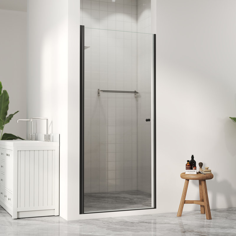 Semi-frameless Magnetic Soft Close Pivot Shower Door With Ansi/sgcc Certified 1/4" Tempered Clear Glass, Aluminum Alloy Frame