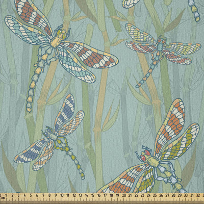 Tissu de libellule Ambesonne par The Yard, image d'art rétro de vol abstrait parmi les arbres de bambou sur le lac, tissu en microfibre pour textiles et décors artisanaux, 10 verges, multicolore