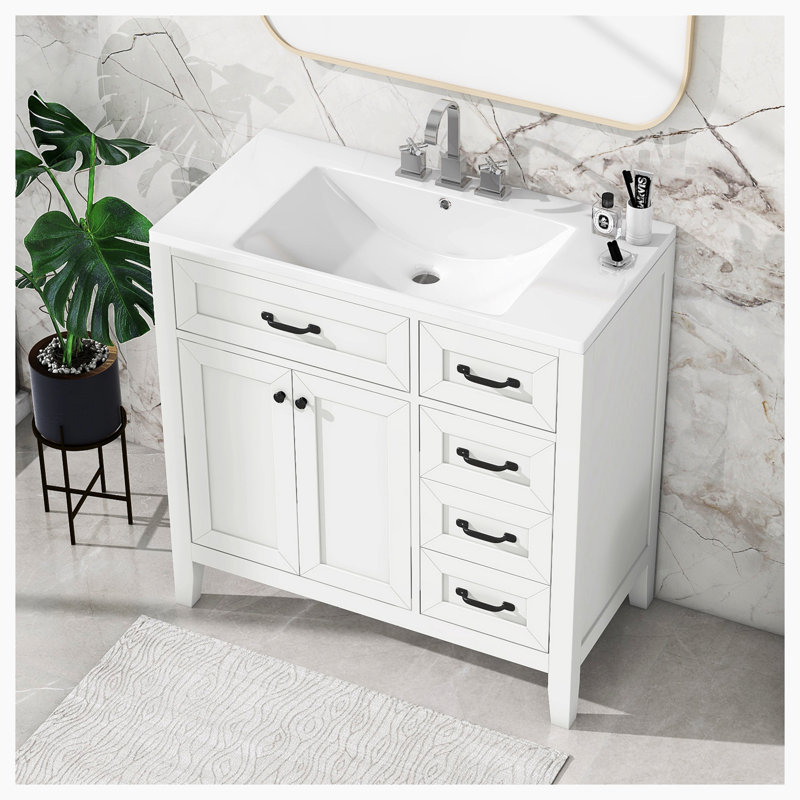 Meuble-lavabo sur pied simple 35,98 po Munazzah, Blanc