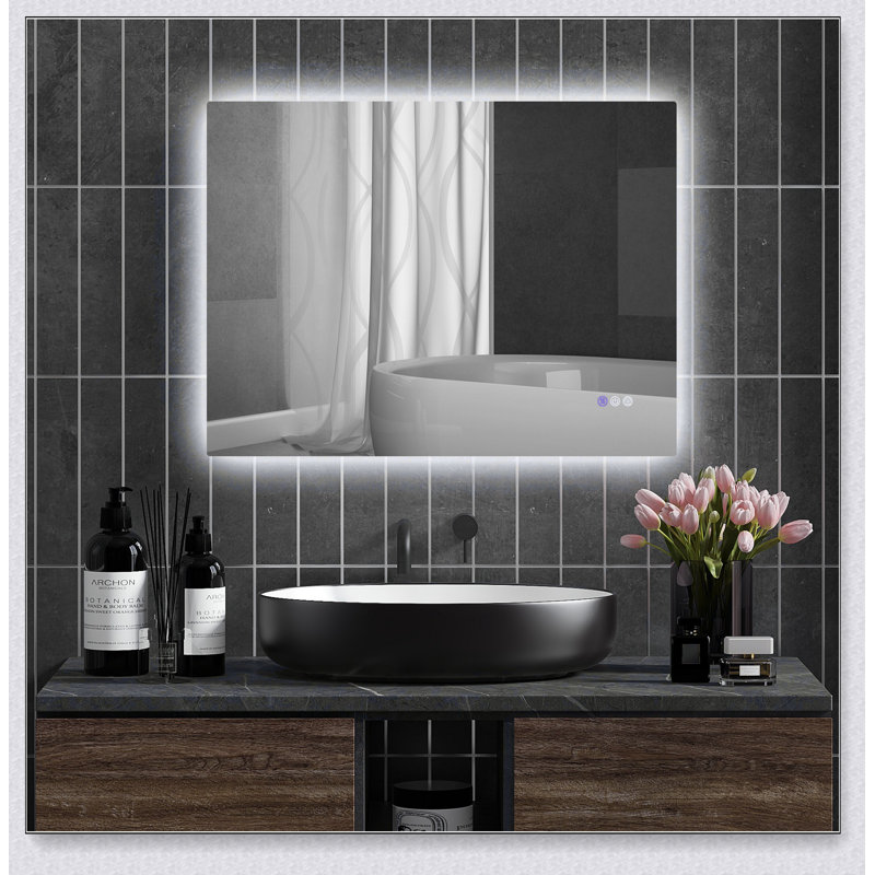 Miroir de salle de bain à DEL avec lumières, miroir à DEL rétroéclairé de 32 po x 24 po pour salle de bain avec antibuée, mémoire et température de couleur infinie, miroir de meuble-lavabo mural à intensité variable, placement horizontal / vertical