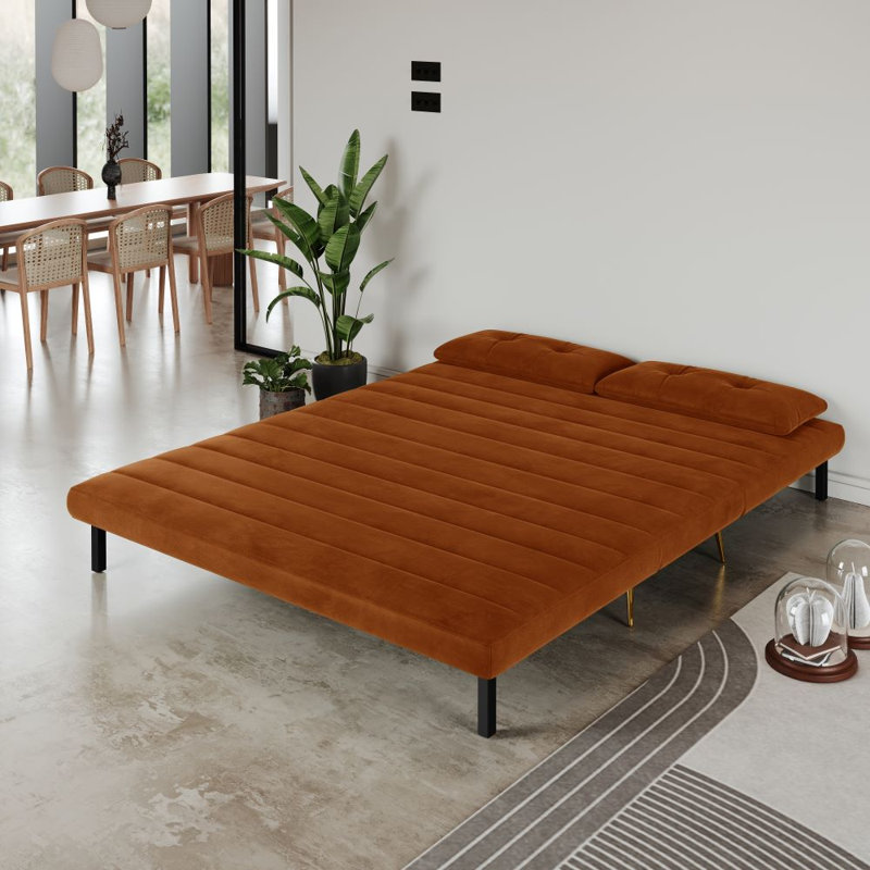 Guille 2 Seater Sofa Bed, Orange Velvet, 79cm H x 146cm W x 81cm D