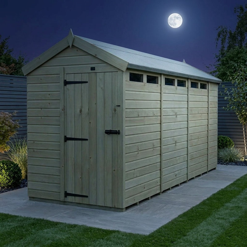 Total Sheds 5ft x 14ft Security Apex Shed - Heavy-Duty Hasp Staple Anti-Tamper - Pressure Treated Timber - UK Manufactured