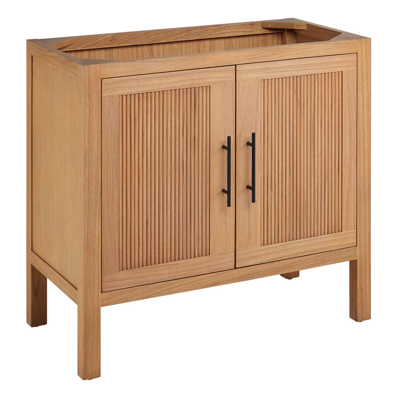 Ayanna Natural Wood 36" Single Bathroom Vanity with White Marble Top