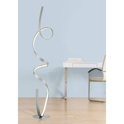 Modern Floor Lamp With LED Light Ribbon Column - Brushed Nickel Finish, Built-In 30W LED Array, 2800 Lumens, Foot Switch, Slim Profile For Living Room Bedroom Office