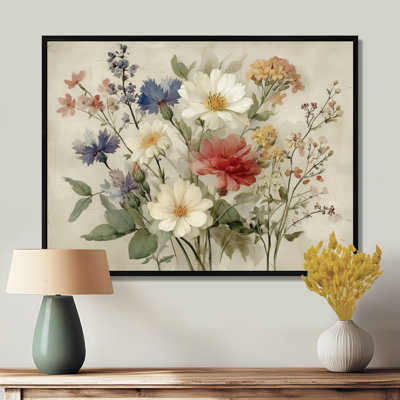 Vintage Farmhouse Bouquet Of Wildflowers - Wildflowers Wall Art, Green Floral Canvas Print