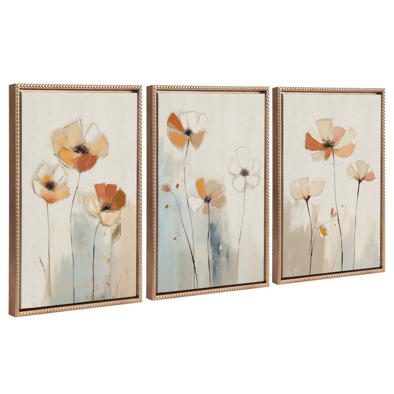 «Neutral Blue Elegant Country Wildflowers» par The Creative Bunch Studio, ensemble d'art mural sur toile encadrée