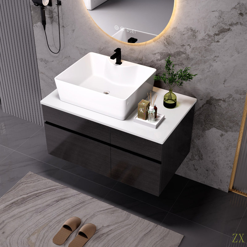 Petit meuble-lavabo flottant simple 31,5 pouces avec lavabo