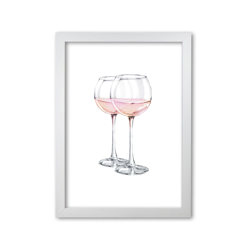 Pink Wine Glasses - Single Picture Frame Rectangle Painting, White Grain Frame, 85 cm H x 60 cm W x 5 cm D