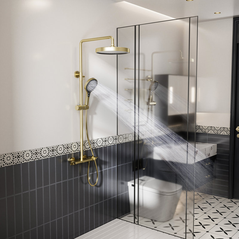 10 inch 3 Function Complete Shower System with Slide Bar 1.6GPM, Brushed Gold