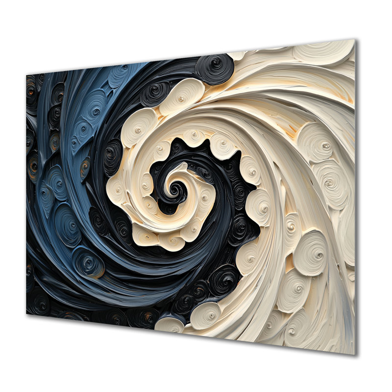 Abstrait vortex cosmique noir et blanc I - impression d'art moderne sur métal, collage abstrait en métal, H 24 po x l 32 po